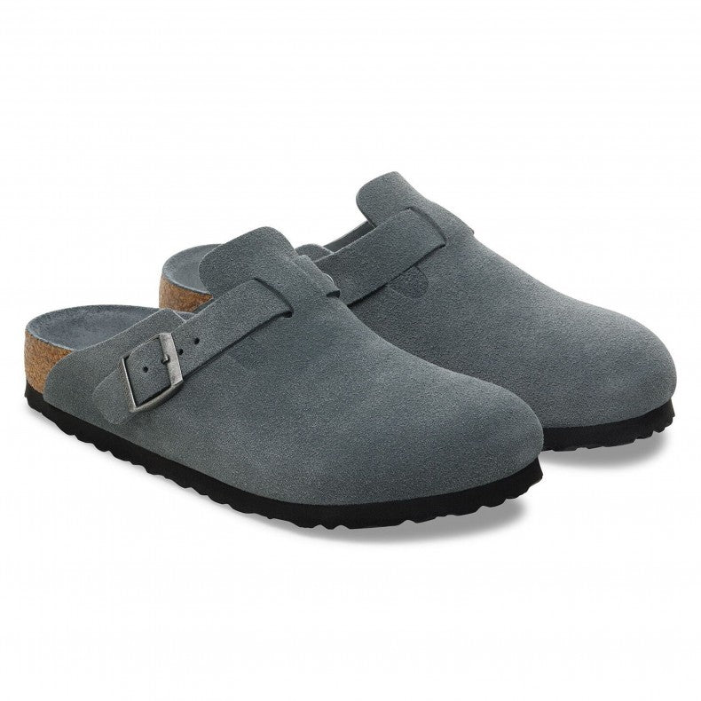 Birkenstock Boston Soft Footbed Suede Leather Basalt Gray Tonal
