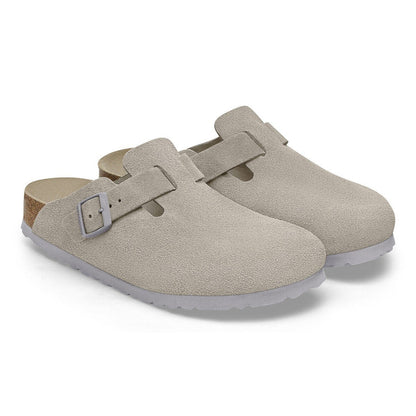 Birkenstock Boston Soft Footbed Suede Leather Stone Coin